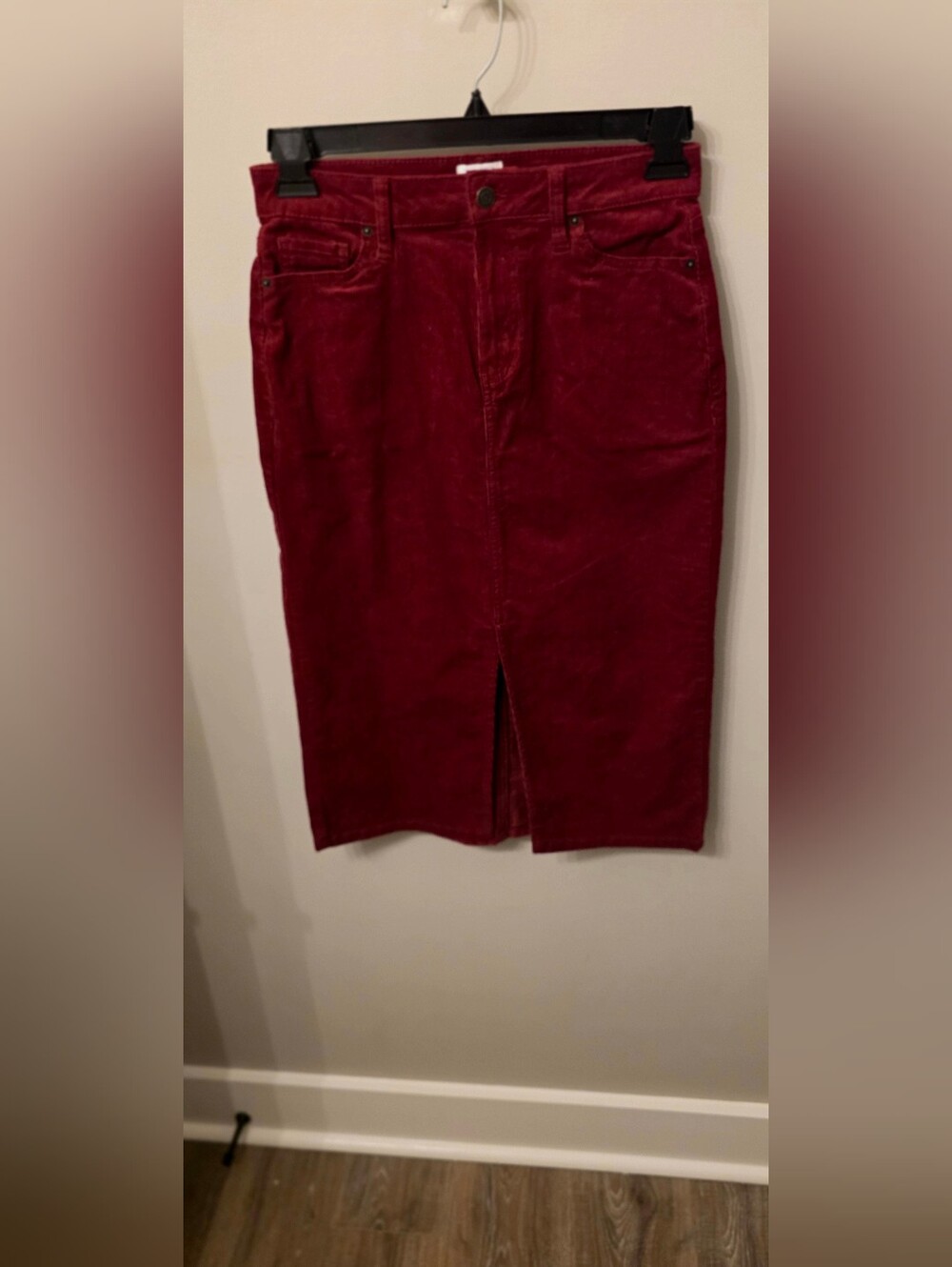 Women’s Burgundy Corduroy Midi Skirt (Size 4)